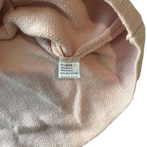 Women's Pink V-Neck Pullover Fuzzy Hooded Oversized Sweater Size S/M - Picture 4 of 9